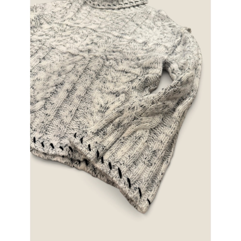 POL Marled Cable Knit Turtleneck Sweater White Black Whipstitch Small - Picture 3 of 5